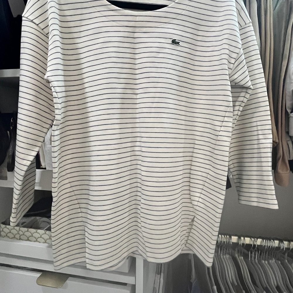 Lacoste Women's Long Sleeve Striped Tee - White and Black